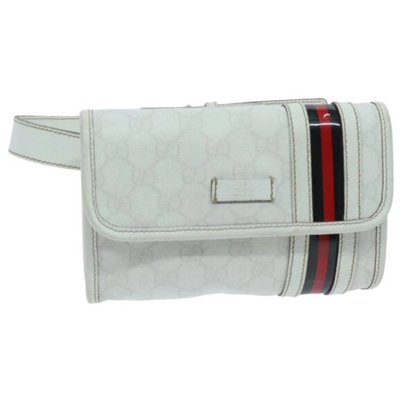 GUCCI GG Supreme Sherry Line Waist bag PVC White Red Navy 152597 Auth mr526 - Picture 1 of 16